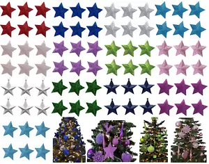 6PC CHRISTMAS TREE DECORATIONS GLITTER STAR BAUBLES HANGING, XMAS STAR BAUBLES - Picture 1 of 51