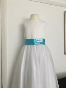 AQUA SILKY SATIN SASH IN ASSORTED WIDTHS AND LENGTHS *UK MADE/SELLER* - Picture 1 of 8