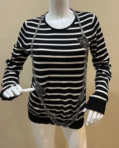 CHANEL VINTAGE 100% CASHMERE JEWELED SWEATER WITH CHAINS SIZE 42 - Picture 1 of 11