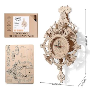 3D Wooden Puzzles Mechanical Clock Kit Hanging Wall Clock DIY Gift for Adults - Picture 1 of 9