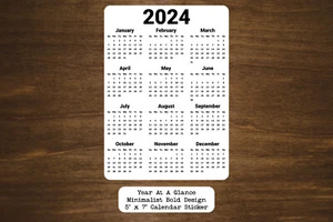 Year At A Glance Calendar Sticker Minimalist Bold Design - Picture 1 of 4