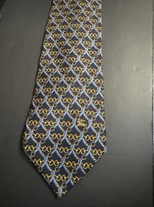 BURBERRY London Mens Blue Yellow Silk Neck Tie Burberry’s Of London - Picture 1 of 11