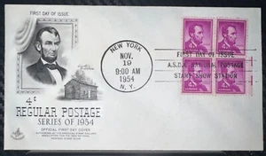 1954 ART CRAFT CACHET Abraham Lincoln 4c Cabin First Day Cover SCOTT 1036 X 4 - Picture 1 of 4