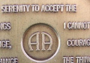 Alcoholics Anonymous AA 1 Year AA BACK Bronze Medallion Token Coin Sobriety   - Picture 1 of 4