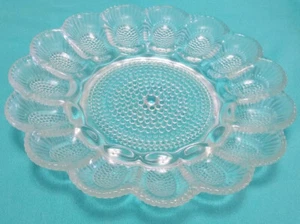 Vintage 11” 15 Egg, ROUND EGG & RELISH TRAY Hobnail Clear By INDIANA GLASS - Picture 1 of 3