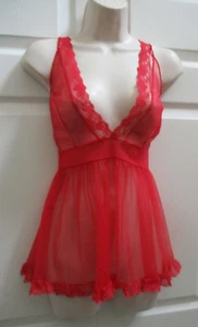 Sears Mujer Talla Mediana Vintage Delantal Rojo Negligee Transparente con Ribete de Encaje - Imagen 1 de 7