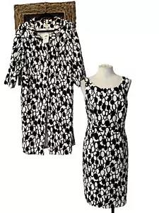 Talbots Dress & Long Jacket Blazer Suit Black Ivory Pink 12 Cotton Mix MOD NWT - Picture 1 of 13