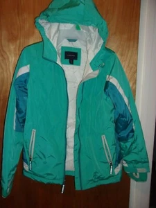 GIRLS LANDS END LARGE 14 TEAL GREEN HOODED JACKET FALL WINTER - Picture 1 of 3