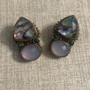 Vintage Stephen Dweck Sterling Silver With Gemstone Clip On Earrings Beautiful! - Picture 1 of 5