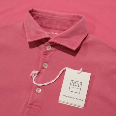 Fedeli NWD Short Sleeve Polo Shirt Size 48 (S US) In Solid Pink Cotton Jersey - Image 1 of 4