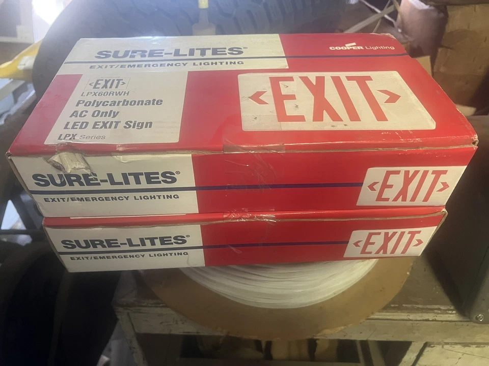4 Lot - Cooper Lighting Sure-Lites Exit Sign Single or Double Face LPX70RWH Red - Image 1 of 3