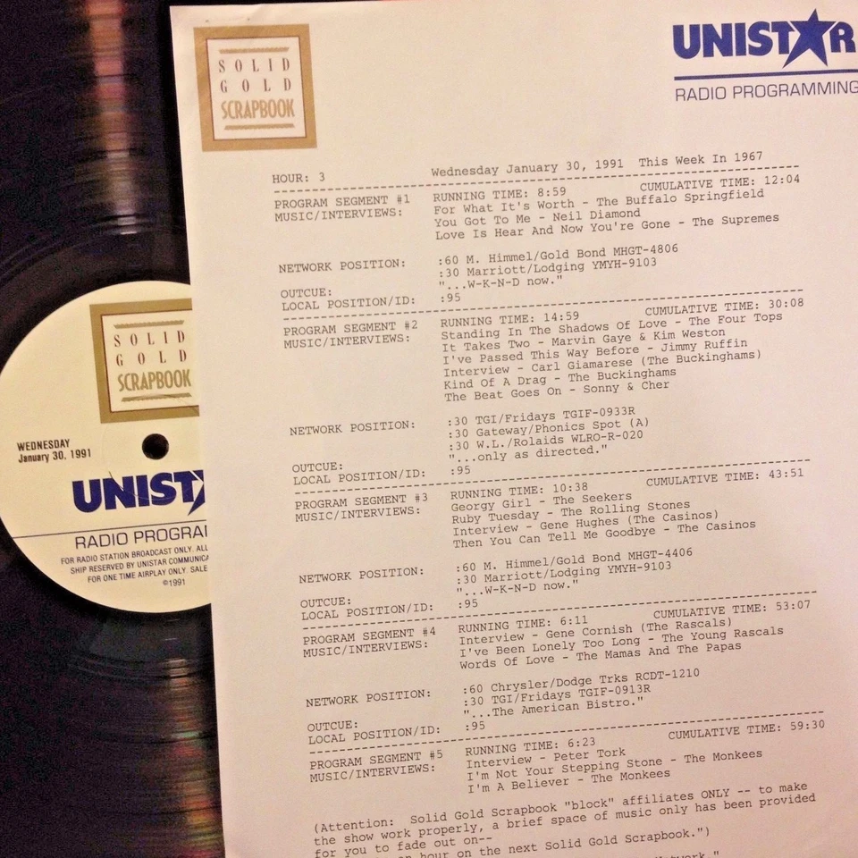 RADIO SHOW 1/30/91 THIS WK 67: BUFFALO SPRINGFIELD, BUCKINGHAMS, MONKEES SET - Image 1 of 1