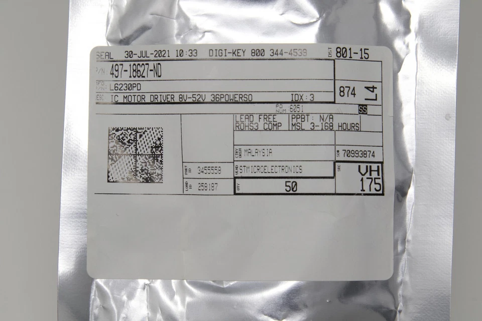 Controlador de motor STMicroelectronics IC L6230PD, paquete DigiKey sin abrir cantidad 50 Foto 1 de 2