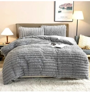 MAST DOO Plush Shaggy Duvet Cover Queen, Luxury Velvet Faux Fur Bedding Set 3 Pi - Picture 1 of 7