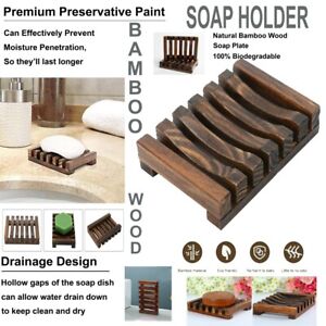 BATH SOAP HOLDER DISH PLATE TRAY NATURAL ECO BAMBOO WOODEN RACK BATHROOM KITCHEN