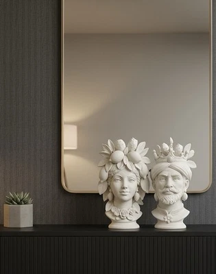 Coppia Uomo&Donna Teste di Moro India Sculture decorative Arte Siciliana 25 Cm - Imagen 1 de 4