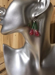 Pendientes perforados boho únicos de plata esterlina con bayas de cereza - Imagen 1 de 2