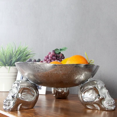 Design Deko-Schale SKULL 35cm silber Aluminium Totenkopf Deko-Schüssel - Bild 1 von 4