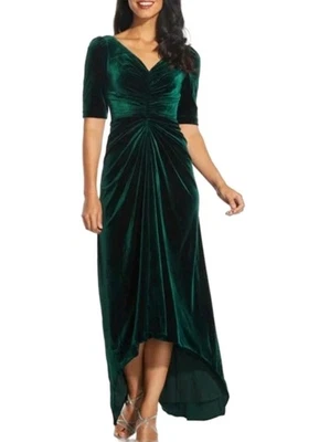 Vestido de noche formal alto-bajo de terciopelo verde esmeralda Adrianna Papell talla 2 Foto 1 de 4