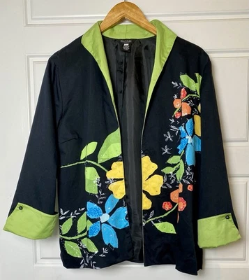Chaqueta Blazer Multicolor Multicolor Floral Negra con Solapa Verde y Puños Talla L Foto 1 de 4