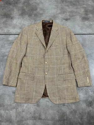 Vintage Men’s  Polo Ralph Lauren Made In Italy Silk Wool Blazer Brown Plaid 42R - Image 1 of 4