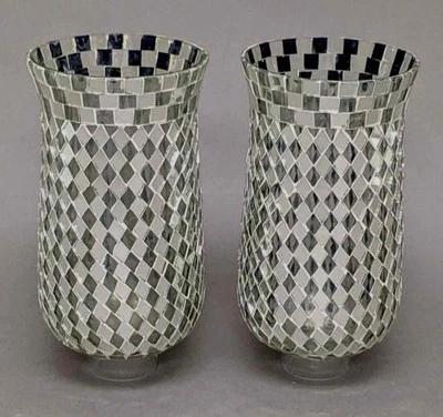 Glass hurricane Shades Mirror Mosaic for Candle Holders  4"Dia x 8"Tall Set/2 - Image 1 of 4