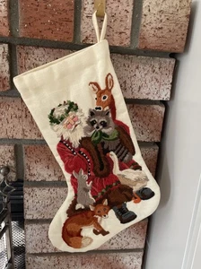 Vintage Dimensions Woodland Santa Weihnachtsstrumpf Crewel Stickerei fertig GUC - Bild 1 von 10