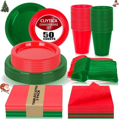 Red and Green Christmas Plastic Plates for 50 Guests, Red&Green  - Image 1 of 4