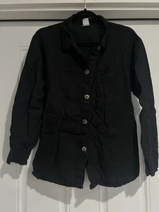 MATCH POINT 100% Linen Shirt Jacket S Lagenlook Art to Wear Shell Buttons Pocket - Picture 1 of 8