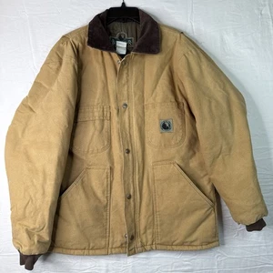 Vintage Berne Apparel Barn Coat Quilt Lined Tan Brown Cord Collar Good Used - Picture 1 of 17