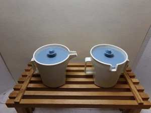 Vintage Tupperware Cream & Sugar  With Blue Push Button Lids #1414 & 1415 - Picture 1 of 4