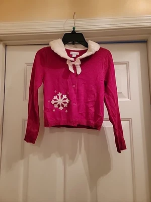 Cárdigan Charter Club Niñas Talla 8 Rojo Cuello Imitado Copo de Nieve Foto 1 de 4