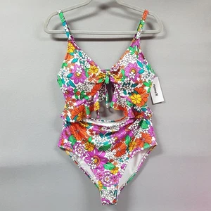 Traje de baño Hurley de una pieza para mujer talla 1X recortado floral volantes encaje espalda - Imagen 1 de 9