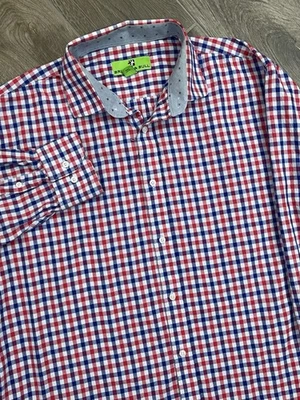 Bristol And Bull Men’s Large Long Sleeve Red White Blue Check Button Down Shirt - Image 1 of 4
