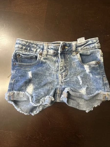 Lucky Brand Riley Shorts Girls Blue Distressed Size 6 Adjustable Waist Stretch - Picture 1 of 8