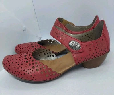 Rieker Mirjam Mary Jane Heel Pump Sandals Womens 42 US 10 Perforated Leather Red - Image 1 of 4