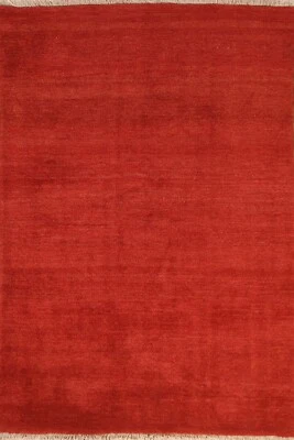 Rust Color Solid Gabbeh Modern Hand-knotted 5'x7' Area Rug Wool Carpet - Image 1 of 4