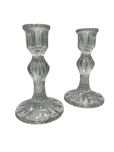 Pair of Elegant Tall Umarked 24% Lead Crystal Candlestick Holders - 6.25" Tall - Picture 1 of 6