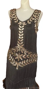 SweetV schwarz L formell Gatsby Flapper Cocktail Party Midikleid gold Pailletten Tanz - Bild 1 von 24