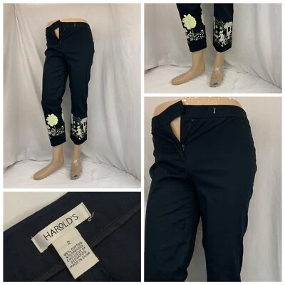 Pantalones Harold's Talla 2 Mujer Negro Algodón Bordado Flores Como Nuevos YGI Q1-29 Foto 1 de 4