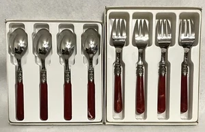 Cocktail Forks Bordeaux And Expreso Spoons Napoleon Red Flatware By Rosanna - Picture 1 of 13