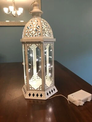 Vintage white antique Lantern with Fairy Lights - Image 1 of 4