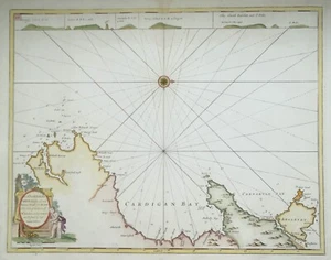 Antike Seekarte WALES, Anglesey, Pembroke, Cardigan Bay, Collins alte Karte 1756 - Bild 1 von 4