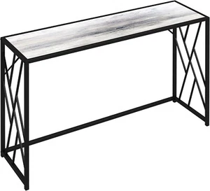 Rustic Grey Slim Console Table Black Metal Geometric Frame Bed End Wooden Unit - Picture 1 of 13