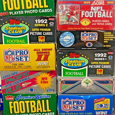 Huge Lot of 100+ Old Vintage NFL Football Cards in (8) Factory Sealed Wax Packs