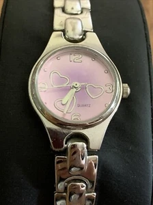 Advance Quartz WS50716W Pink and Silver heart Face Ladies Watch 7.5” New Battery - Picture 1 of 5