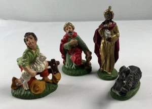 Vintage Nativity Scene Figures Made In Italy Two Wiseman Shepherd Donkey 4”-5” H - Picture 1 of 12