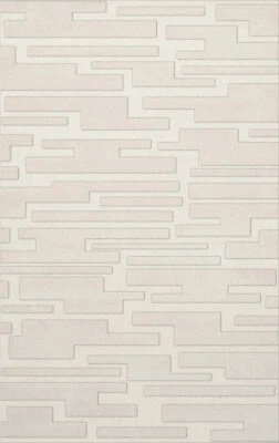 White Transitional Hand Hooked Squares Rectangles Boxes Area Rug Patchwork DV6 - Image 1 of 2