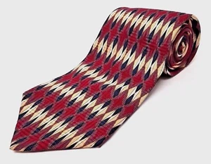 Men's Tie Bill Blass Black Label 100% Silk Red Tan Navy Diamond Shapes 58" Long - Picture 1 of 7
