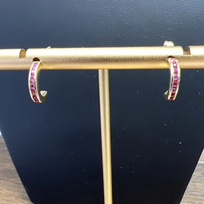 PENDIENTES ARO RUBÍ ORO BLANCO 14k PIEDRA DE NACIMIENTO DE JULIO estilo pendientes aro Foto 1 de 4